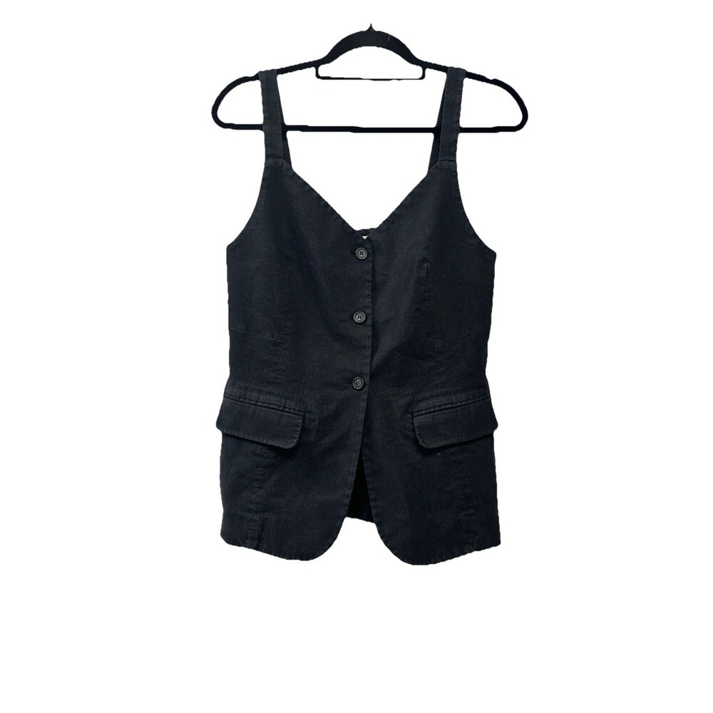 Vanessa Bruno Black Elai Button-Front Linen Vest Top - Size 42 (US 10)